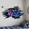 3D Space Galaxy Starry Sky Wall Sticker for Boys Bedroom Self Adhesive PVC Decal Space Planets Breaking Wall Effect Living Room Wall Decoration