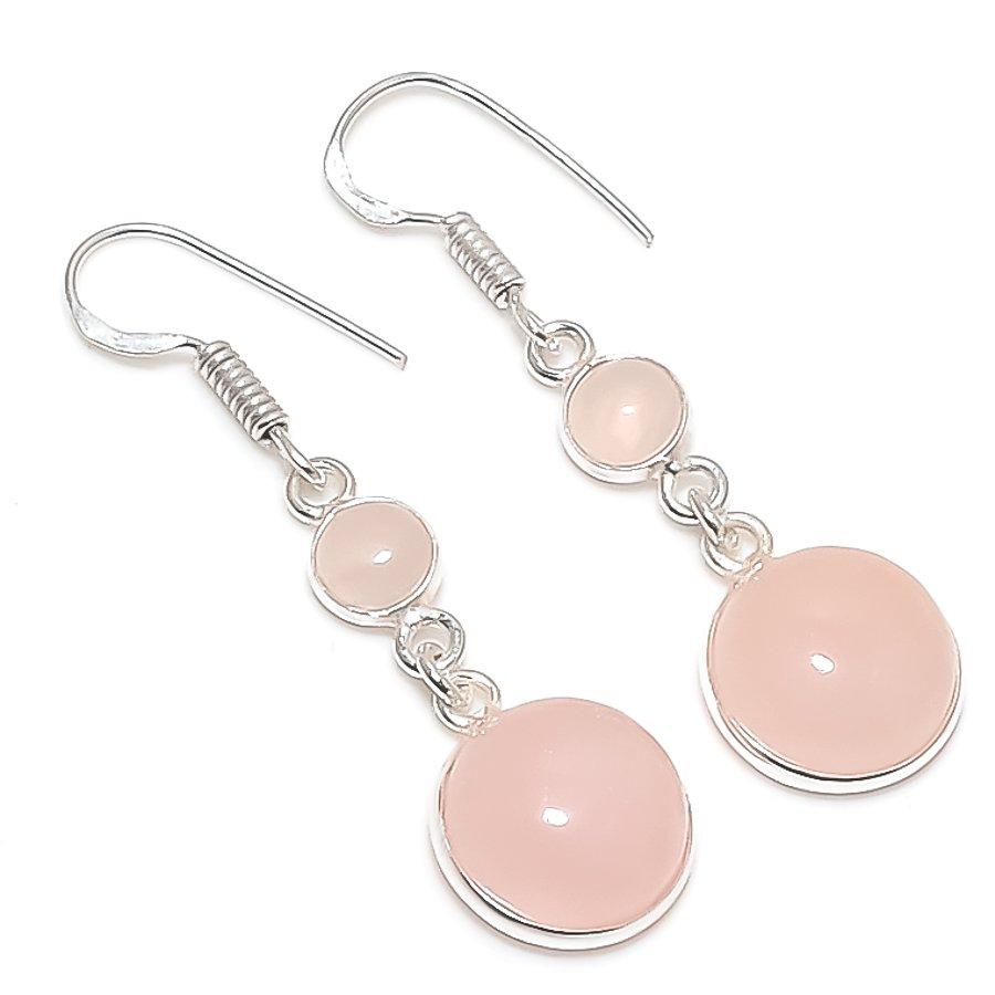 Natural Rose Quartz Gemstone 925 Sterling Silver Jewelry Earring 1.81" B8J82
