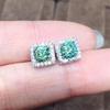 Eight Hearts & Arrows White Gold Plated Blue-Green Moissanite Pave Stud Earrings for Women
