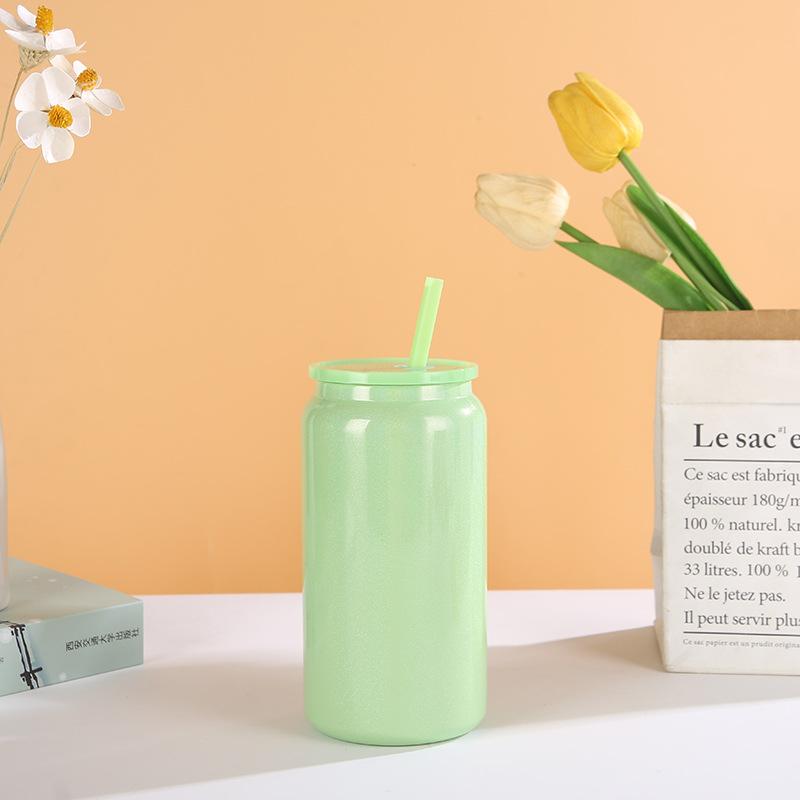 Thermos Cup High Appearance Level Mason Jar Straw Water Cup Simple Thermal Insulation Cold Color Cans