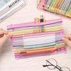 Gifts Rainbow Color Stationery Cosmetic Nylon Zipper Pencil Case Grid Cosmetic Storage Mesh Pen Bag