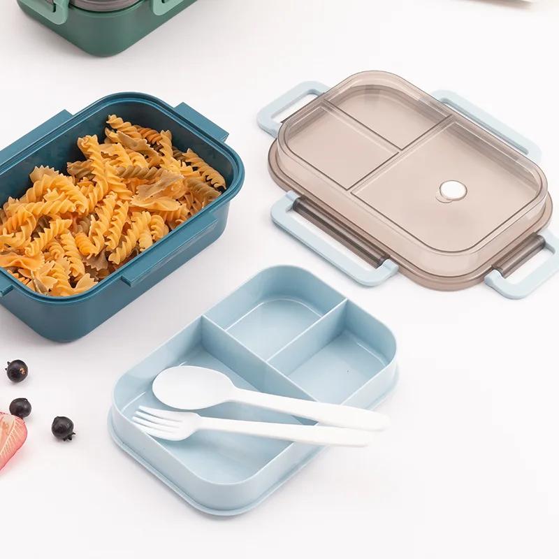 Portable Double-layer Lunch Box for Students School Office Picnic Food Container with Tableware Microwave Available Bento Box