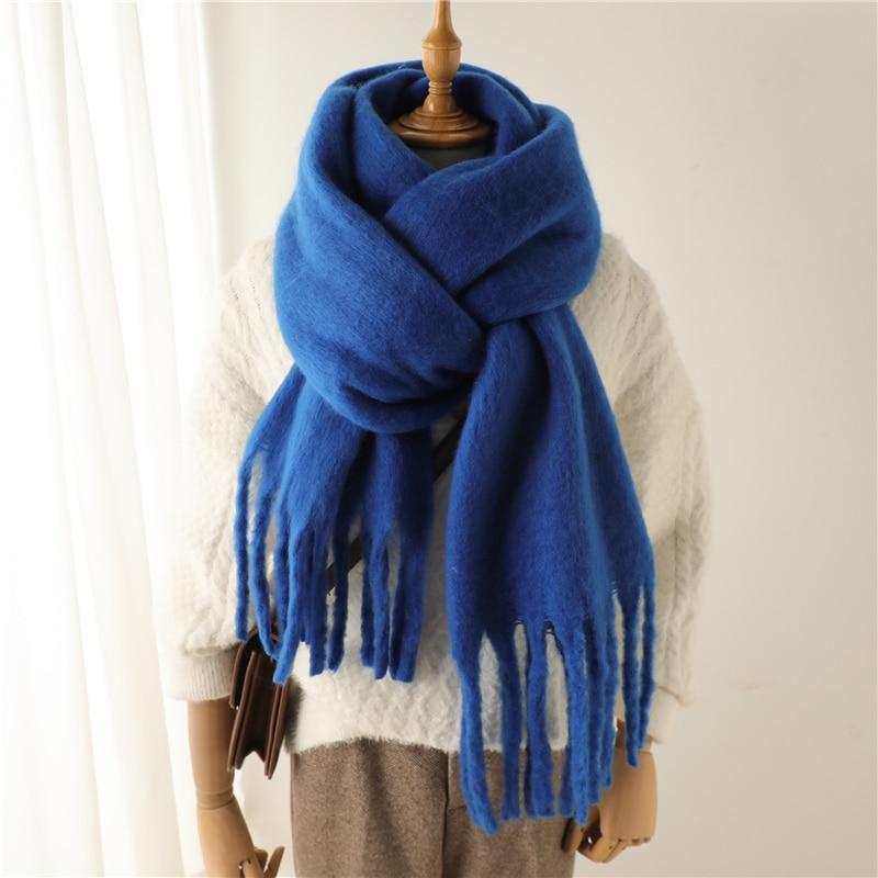 Winter Scarf Women Luxury Mohair Scarf Cashmere Warm Pashmina Solid Female Scarves Wraps Thick Soft Bufanda Big Tassels Shawl Long Stole Scarf