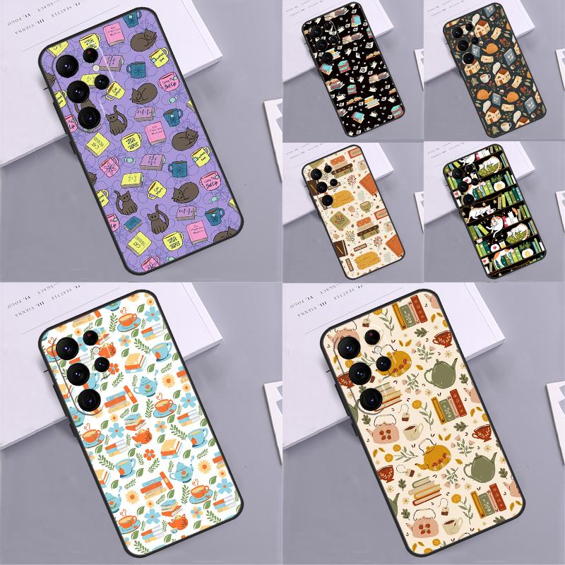 Цветочный чехол для телефона «Книги и чай» для Samsung Galaxy S24 S25 Ultra S9 S10 S20 S22 S21 S23 Plus S24 FE Чехол Coque