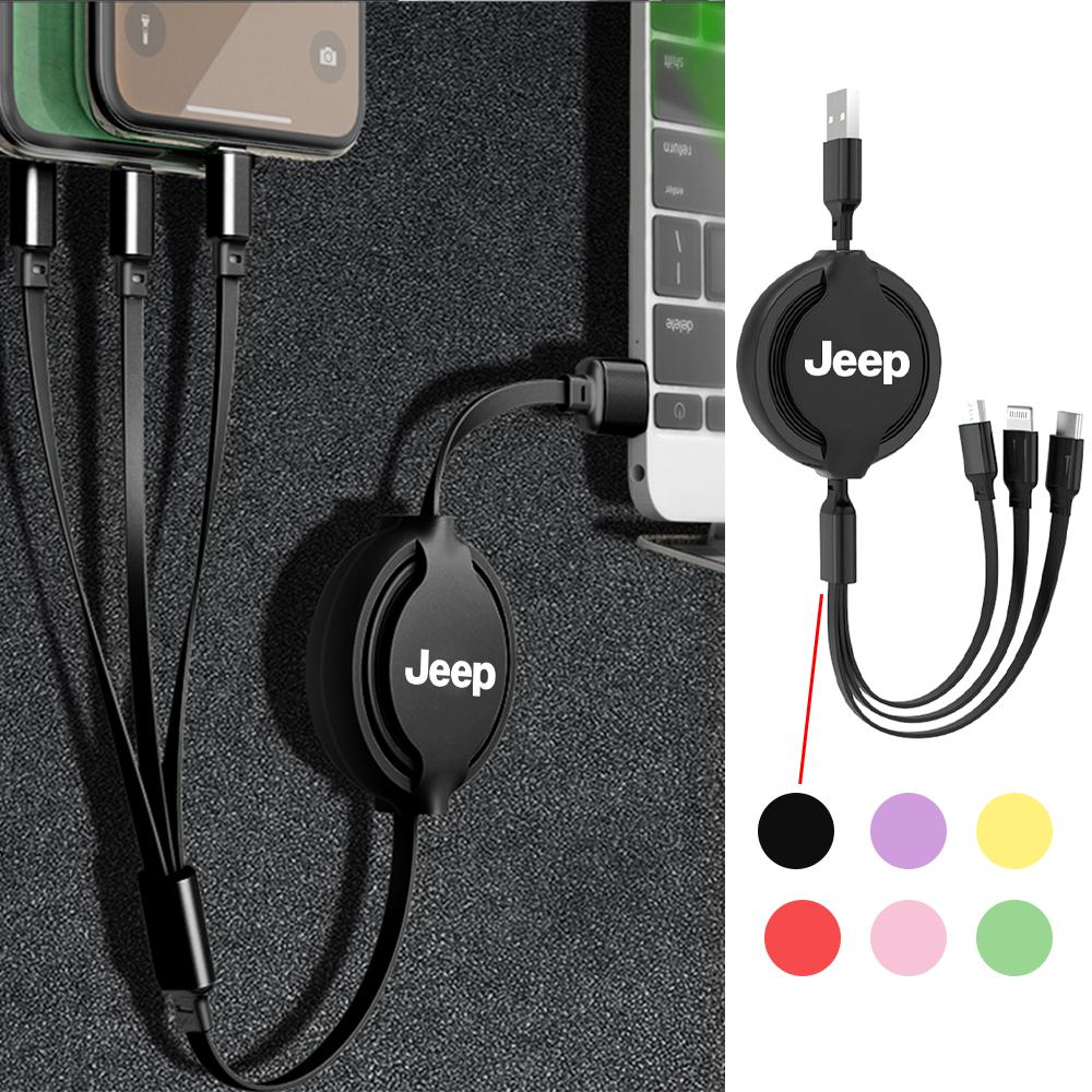 3 In 1 Fast Charger USB Data Cable Car Accessories For Jeep Grand Cherokee Wrangler JK Gladiator Compass Renegade Patriot Libert AKL1