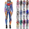 Women's Halloween Cosplay Casual Digital Print Cosplay Costume Long Sleeved Tight Jumpsuit Performance Clothes