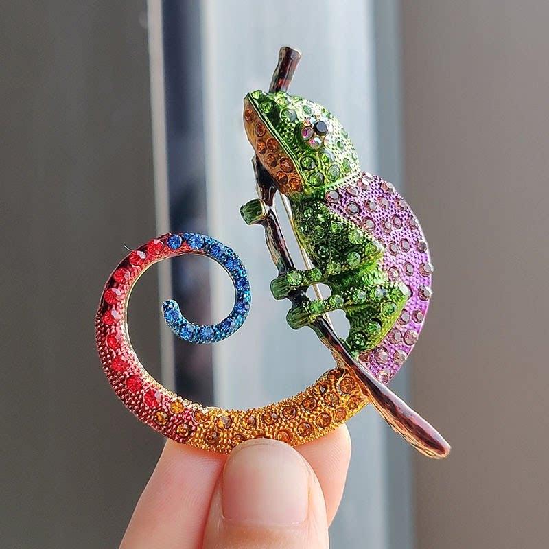 Chameleon Animal Lizard Brooch Pins Multicolor Jewelry Creative Gift for Women Fashion Office Outfit Highlight