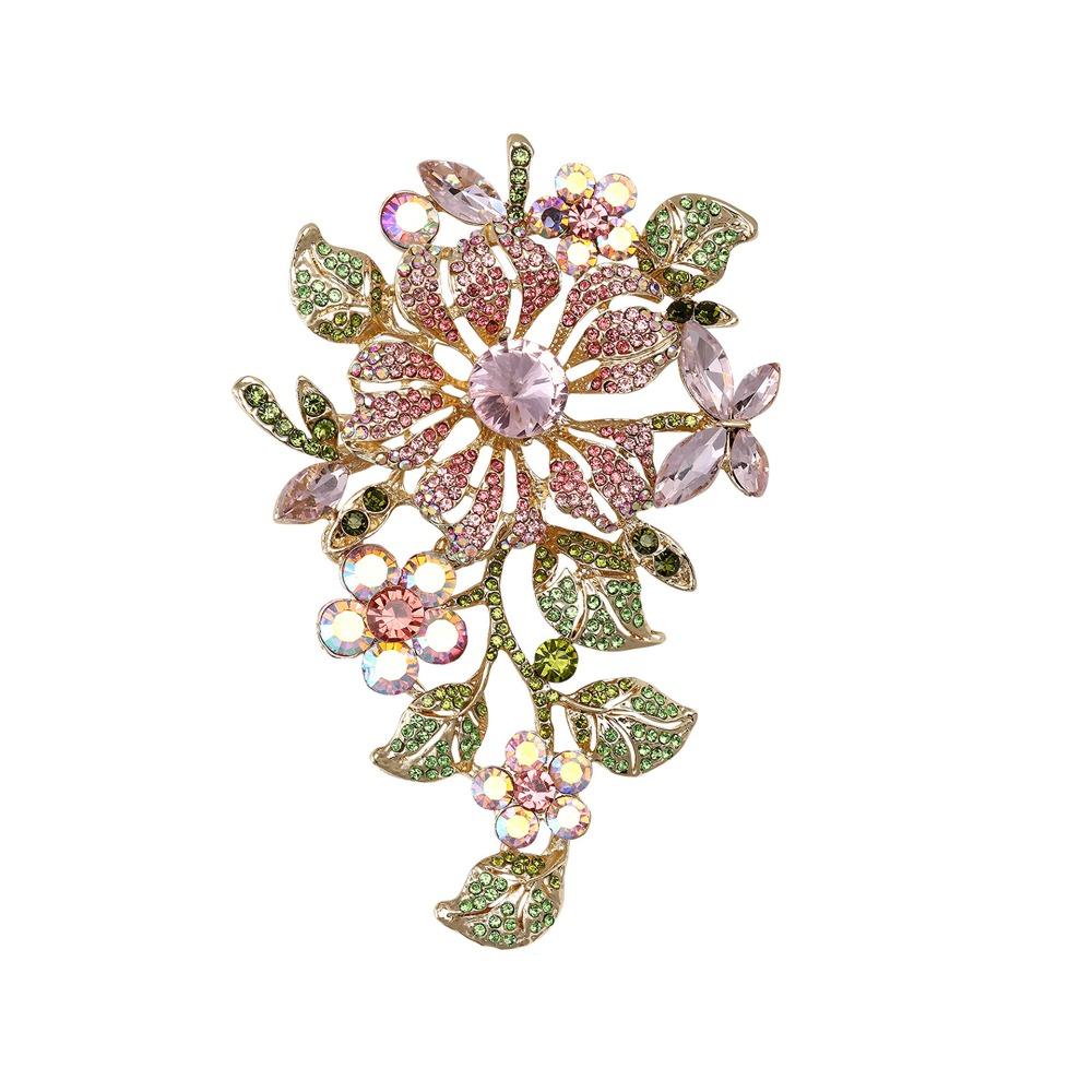 Banquet Crystal Flower Brooch Vintage Corsage Ornament Luxury Pin French Style Exaggeration Metal Rhinestone Brooch Women