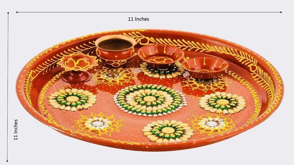 Karwachauth Thali Set - Karwachauth Pooja Stainless Steel Thali Set - Channi/Lota/Diya/Bowls