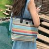 Summer Color Large Capacity Commuter Woven Bag Vacation Beach Bag Ladies Tote Bag Versatile Rainbow Shoulder Bag