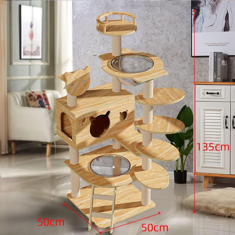 Solid Wood Multi-Level Cat Tree & Activity Center