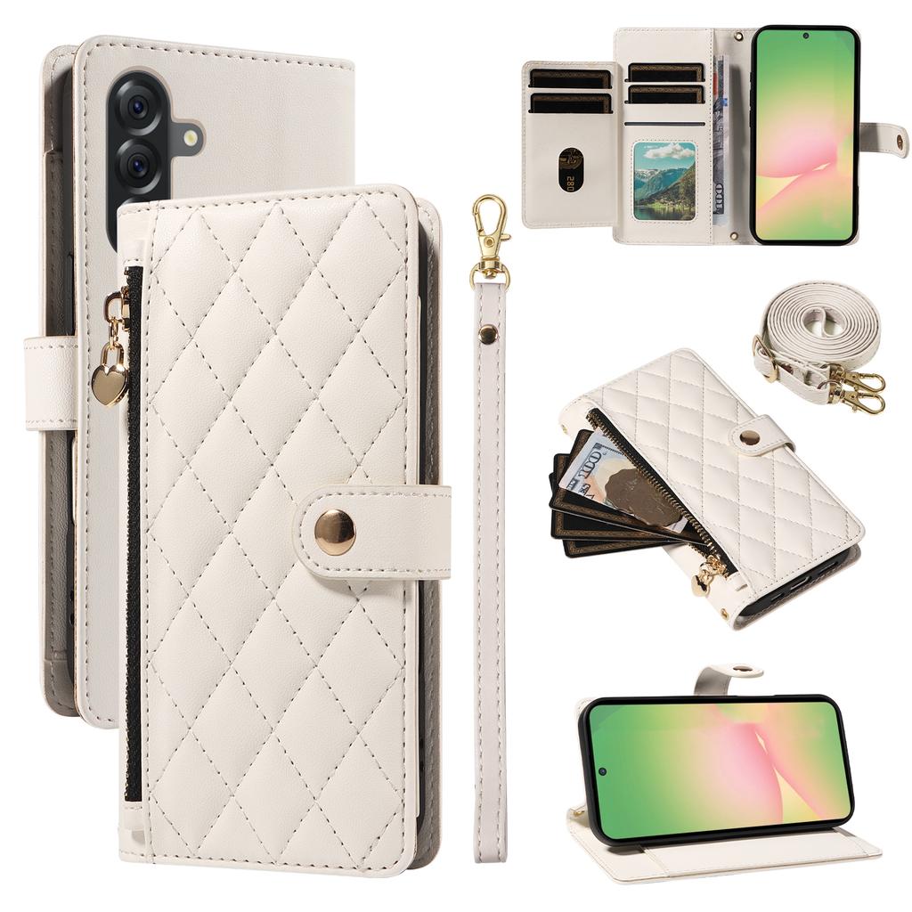 For Samsung Galaxy A56 5G/M56 5G Wallet Case with Straps, Rhombus Leather Stand Phone Cover