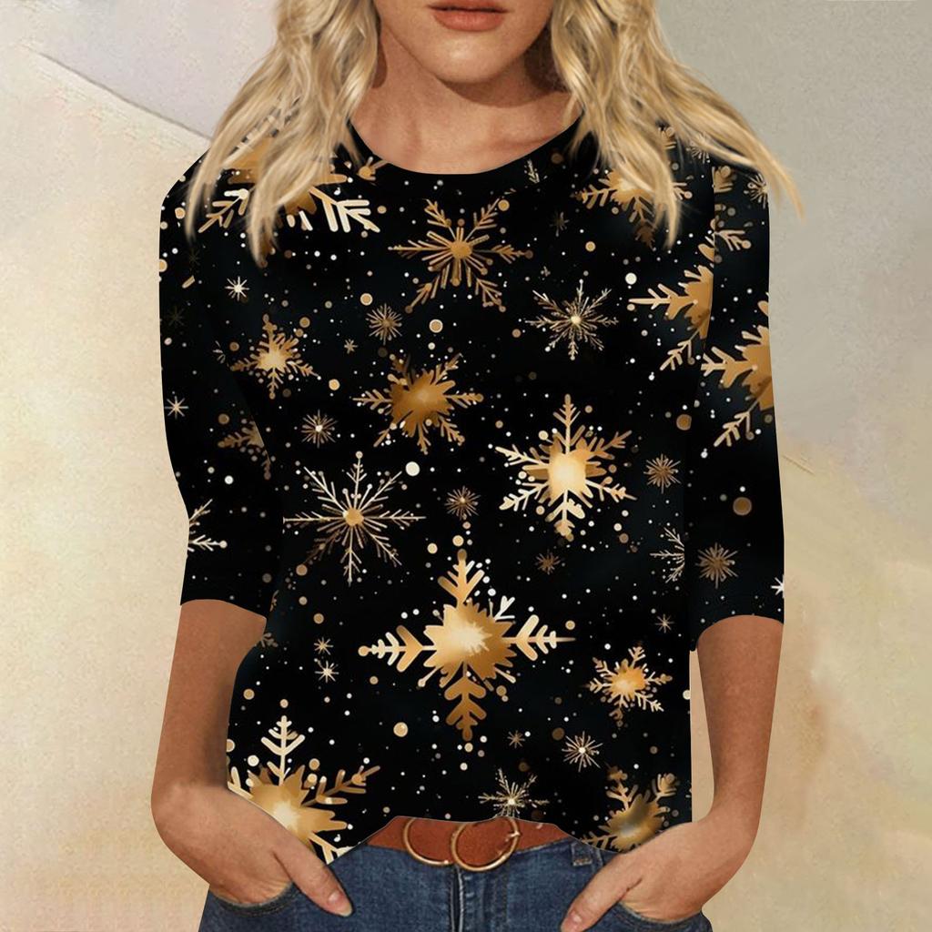 Christmas Women's Sweatshirt Designer Round Neck Long Sleeve Loose Fashion Casual Red Plaid Snowflake Fun Pattern Print Top