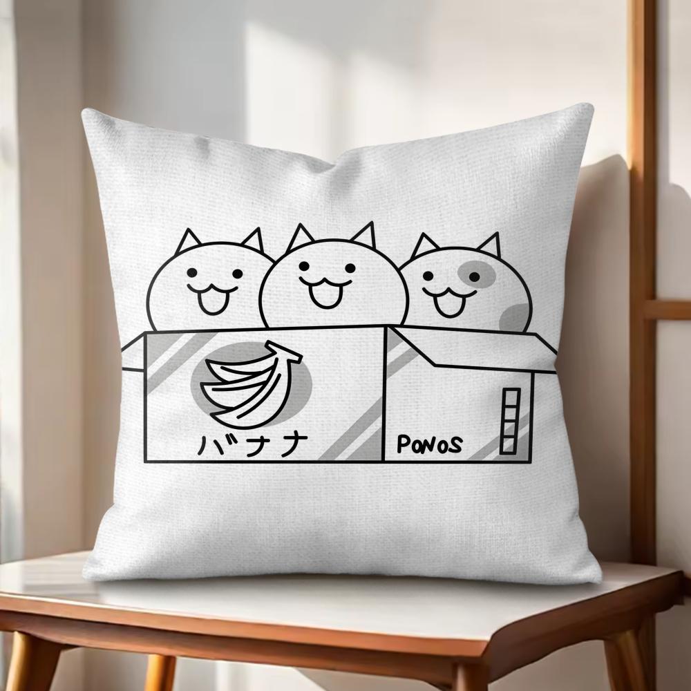 The BBattle Cats Cushion Cover Natural Linen Organic Fabric DoubleSided Printing Couch Pillow Covers Home Decor