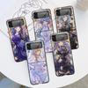 Luxury Case For Samsung Galaxy Z Flip 4 3 5G Black PC Hard Phone Cases Fashion Back Cover ZFlip Funda Genshin Impact Girl Shell