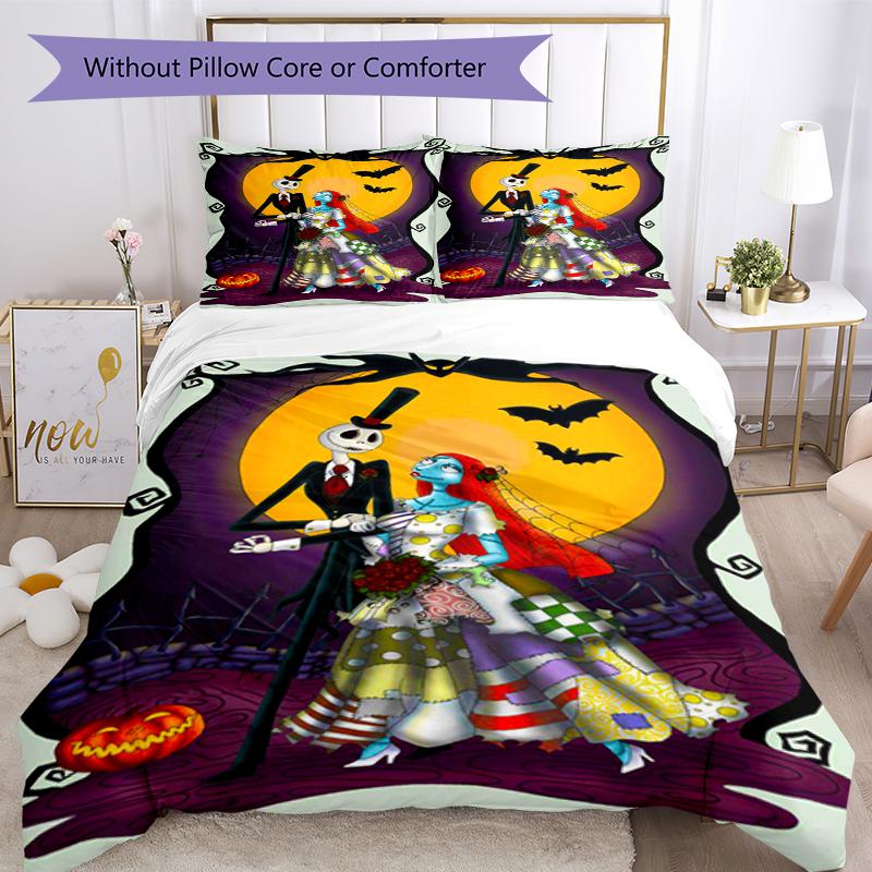 3pcs The Nightmare Before Christmas Bedding Set Duvet Cover Closure Includes 1 Duvet Cover & 2 Pillowcases, Soft and Comfortable for All Seasons.