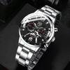 3pcs/set, Fashion Men's Calendar Sports Quartz Watch with Stainless Steel Strap & Bracelet & Necklace, Best Gifts for Him