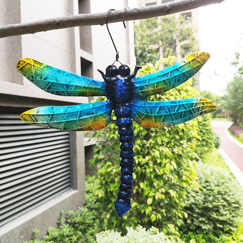 Iron Art Handmade Craft Garden Pendant Wall Hanging Sculptures Ornaments Dragonfly Decorations