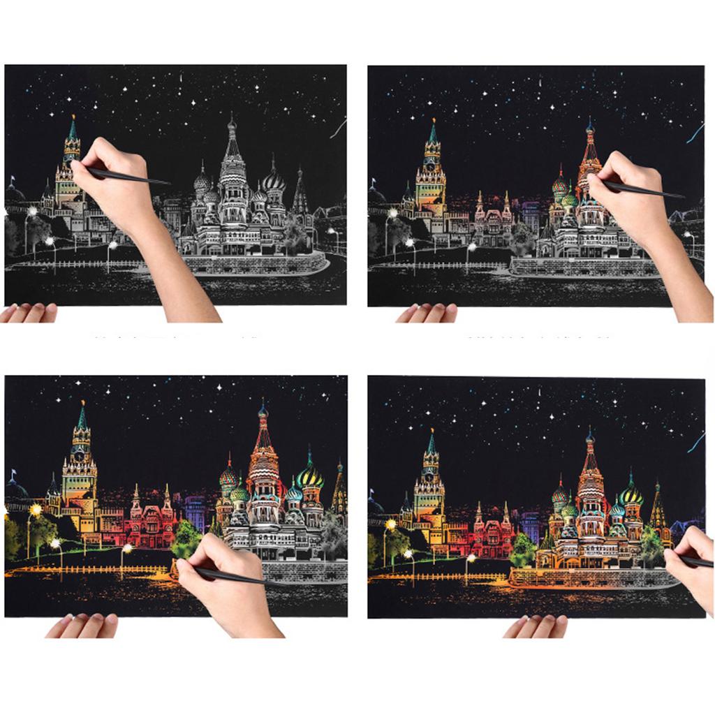 Наборы для рисования царапинами для взрослых, ночной вид на город, скретч-арт, радуга, блокнот для рисования, сделай сам, искусство, ремесло, пейзажная живопись
