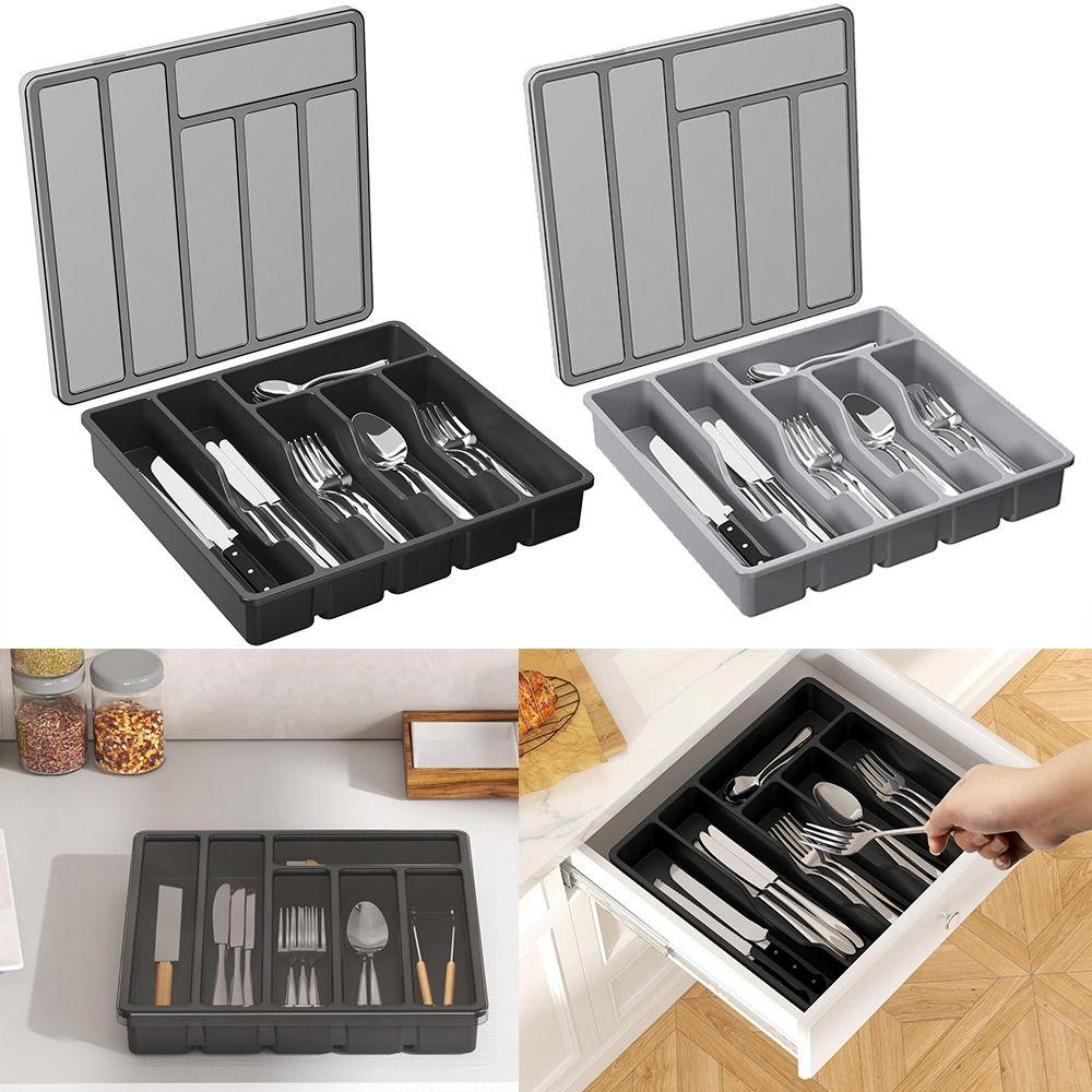 Cabinet Tray Silverware Organizer with Lid Plastic Drawerstore Covered Utensil Tray Cutlery Holder Kitchen Drawer Organizer