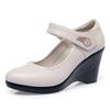 Genuine Leather Women Shoes Casual Wedge Shoes Round Toe Comfort Black Work Shoes Women Platform High Heels Size 35-40