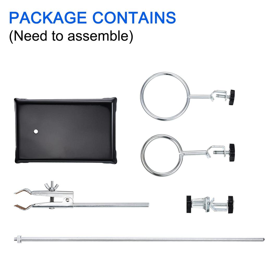 PATIKIL Набор лабораторной стойки и зажимов, 50 см, 1 набор с основанием-стойкой, 1 зажим для колбы и 2 кольца для реторт, черный, для химических лабораторий