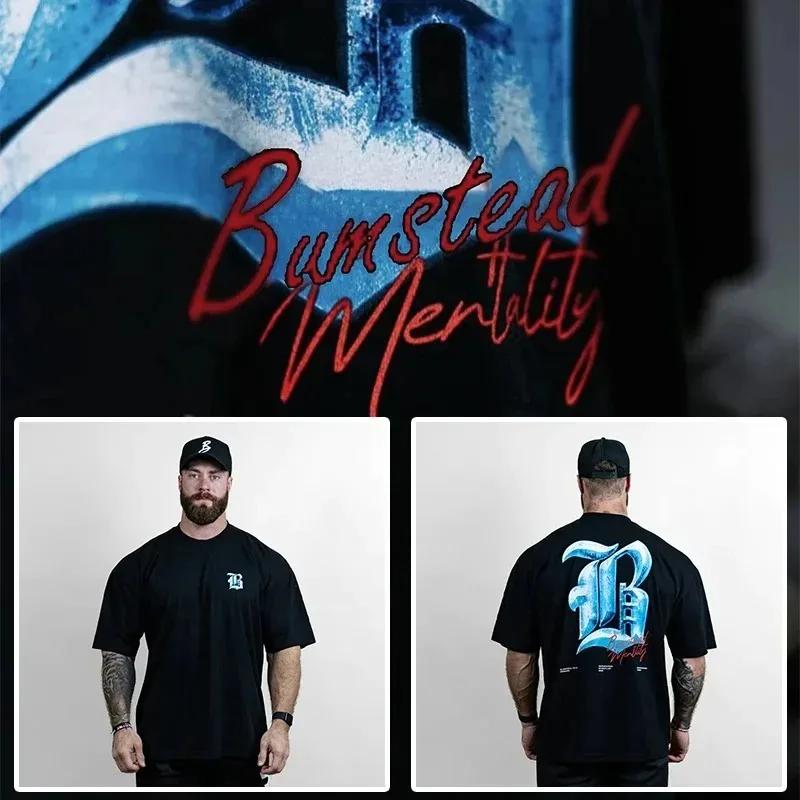 2024 Gym Fitness T-shirt Loose Oversized Cotton Men Short Sleeves Bodybuilding Sports Tees Summer Training Workout Jogging Tops