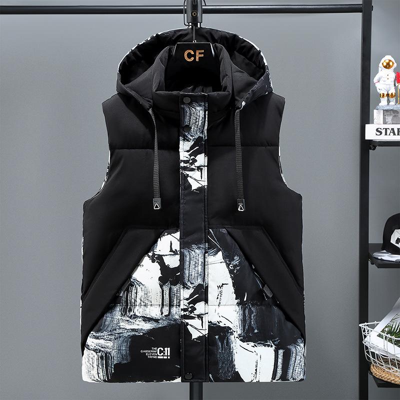 Down Cotton Waistcoat Men's Autumn and Winter Jacket Trend Thickened Vest Waistcoat Outer Wear Large Size Cotton Waistcoat