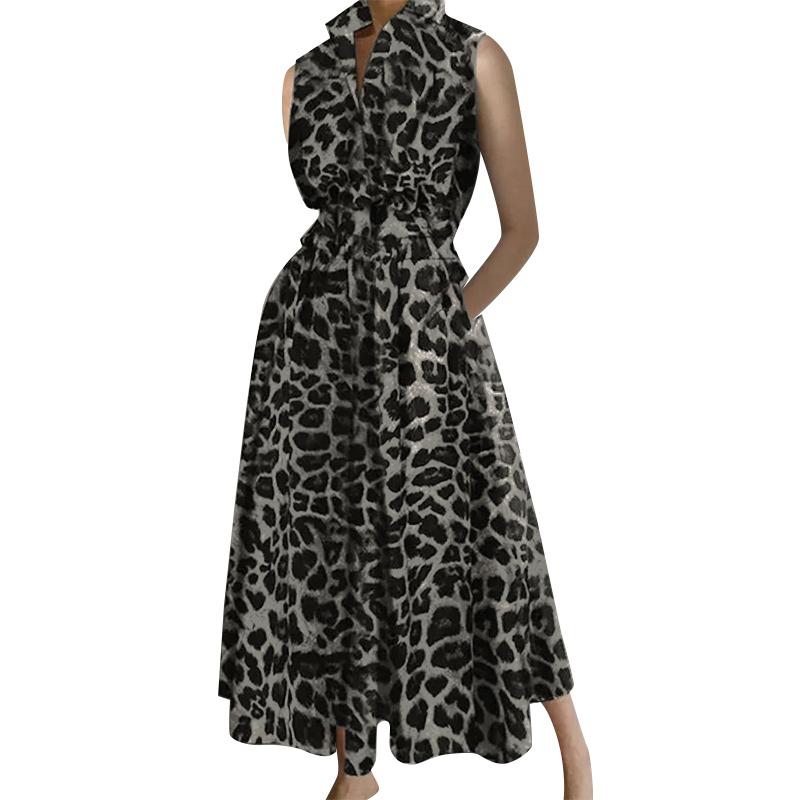 ZANZEA Женское повседневное летнее платье без рукавов с отложным воротником и леопардовым принтом