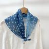 Retro Imitation Blue Dye Gradual Change Printed Linen Square Scarf Literary And Versatile Women'S Summer Neck Small Silk Scarf