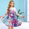 Girl Casual 3D Print Brown Unicorn Round Neck Long Sleeve Dress Kid Princess Dress