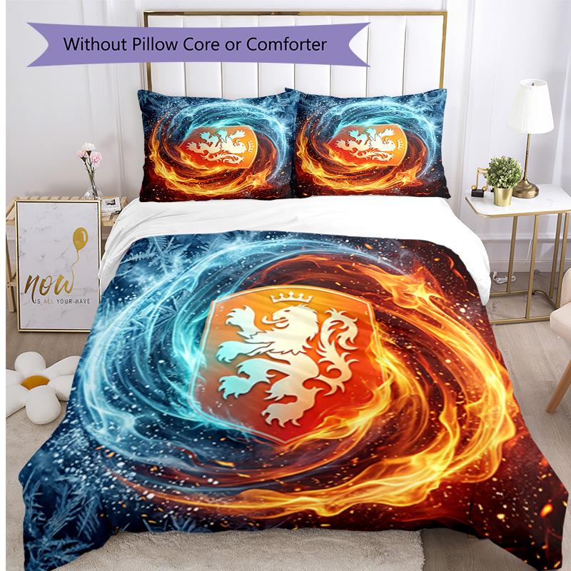 Netherlands Football Printed Bedding 3 Piece Set Cozy Breathable Bed Cover Set as Housewarming Holiday Gift