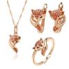 Kinel Red Natural Zircon Fox Jewelry Set Vintage Rose Gold Color Animal Necklace Earrings And Ring Sets