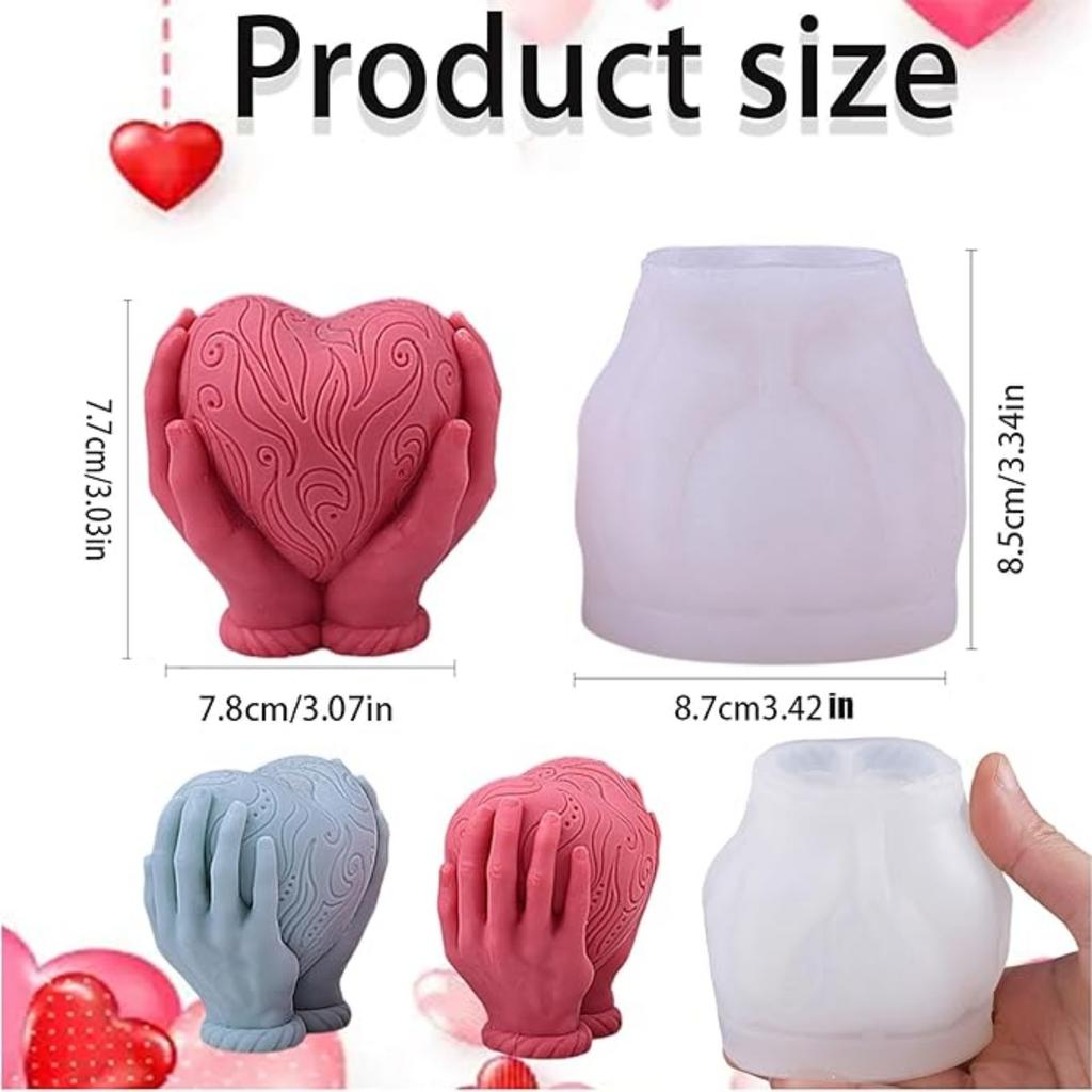 Love Heart Silicone Candle Mold Heart Candle Molds 3D Hand Holding Heart Candle Molds DIY Silicone Molds Plaster Polymer Clay Decoration