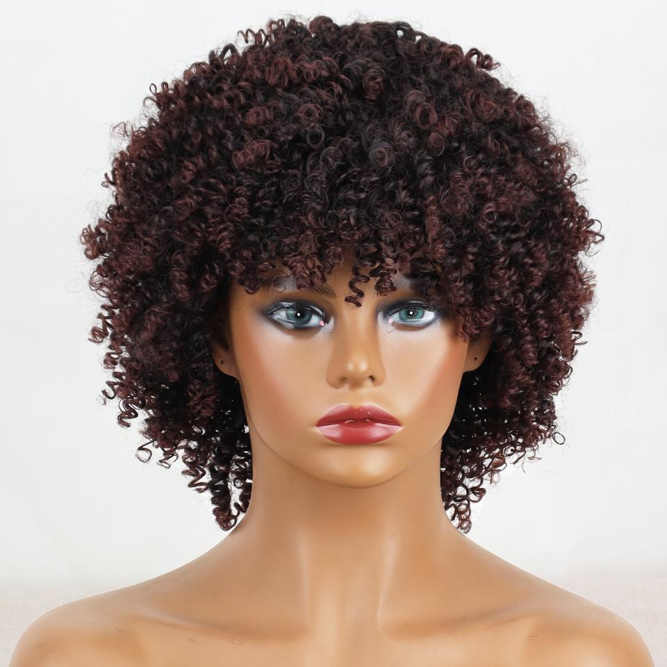 LISI HAIR Афро-женский короткий кудрявый серый парик с челкой из синтетического волокна, черный, серый, коричневый цвет, короткий вьющийся парик