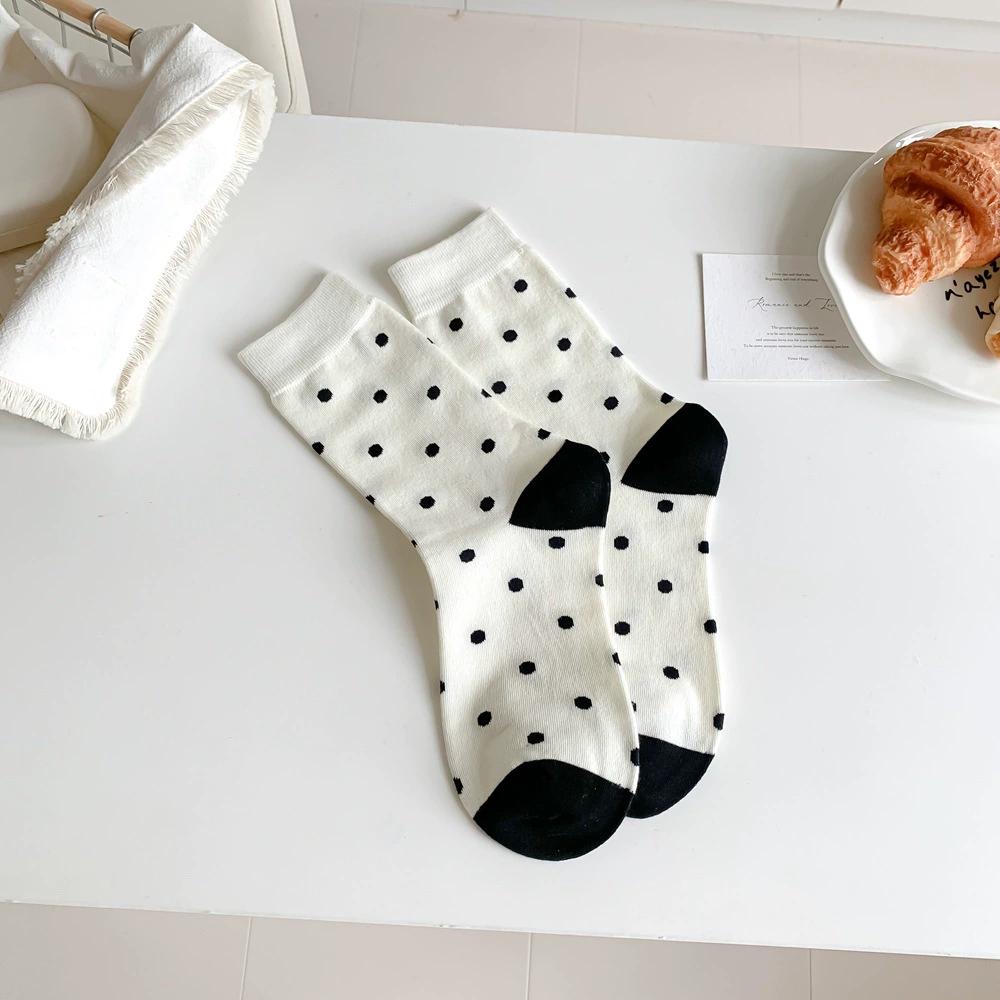 Harajuku Vintage женские носки осень зима новые трикотажные хлопковые эластичные длинные носки женские японские милые носки в горошек Kawaii Sox