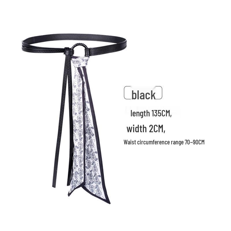 Винтажный красный шелковый шарф-пояс - Женский хип-хоп панк ленточный пояс с цепочкой для джинсов