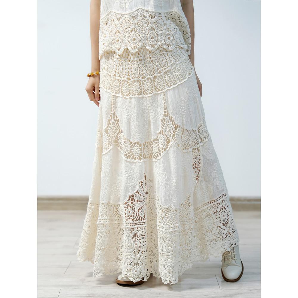 Dimanaf 2025 Новая праздничная юбка женская вязаная кружевная длинная однотонная ажурная сексуальная ажурная летняя стильная свободная базовая юбка