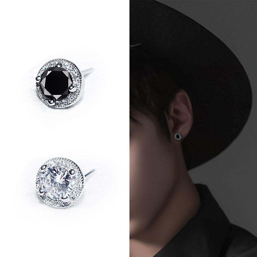 Vintage Simple Mini Handsome Cool Silver Korean Style Ear Stud Round Ear Stud Man Earrings Crystal
