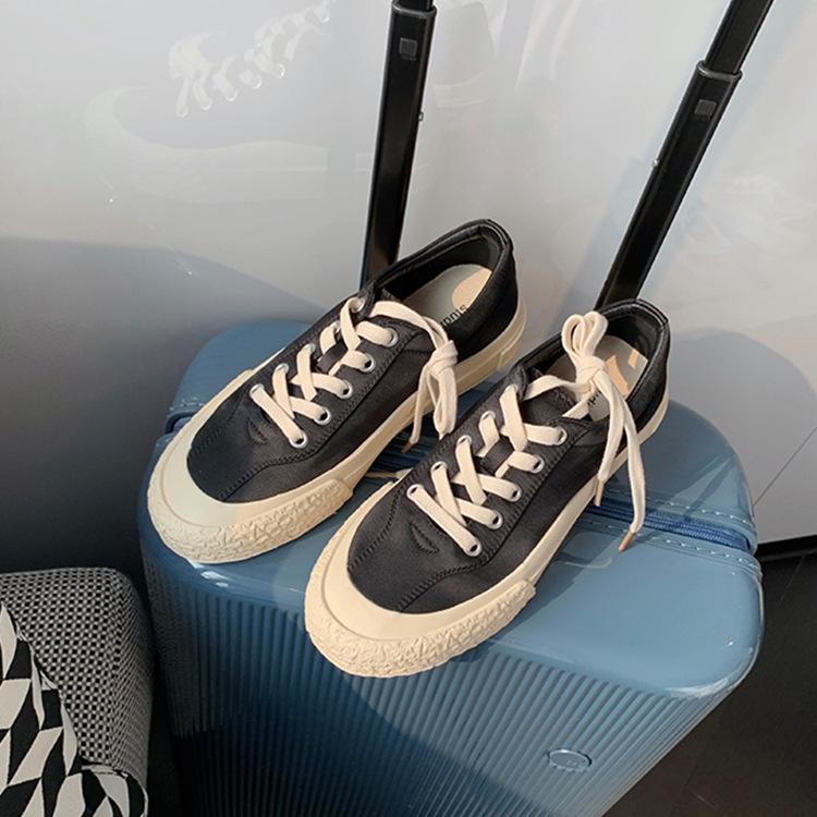 Grape Mother Studiolee Girl Style Silk Lace-up Fashion Round Head Small Thick Flat Bottom Versatile Casual Board Shoes Women