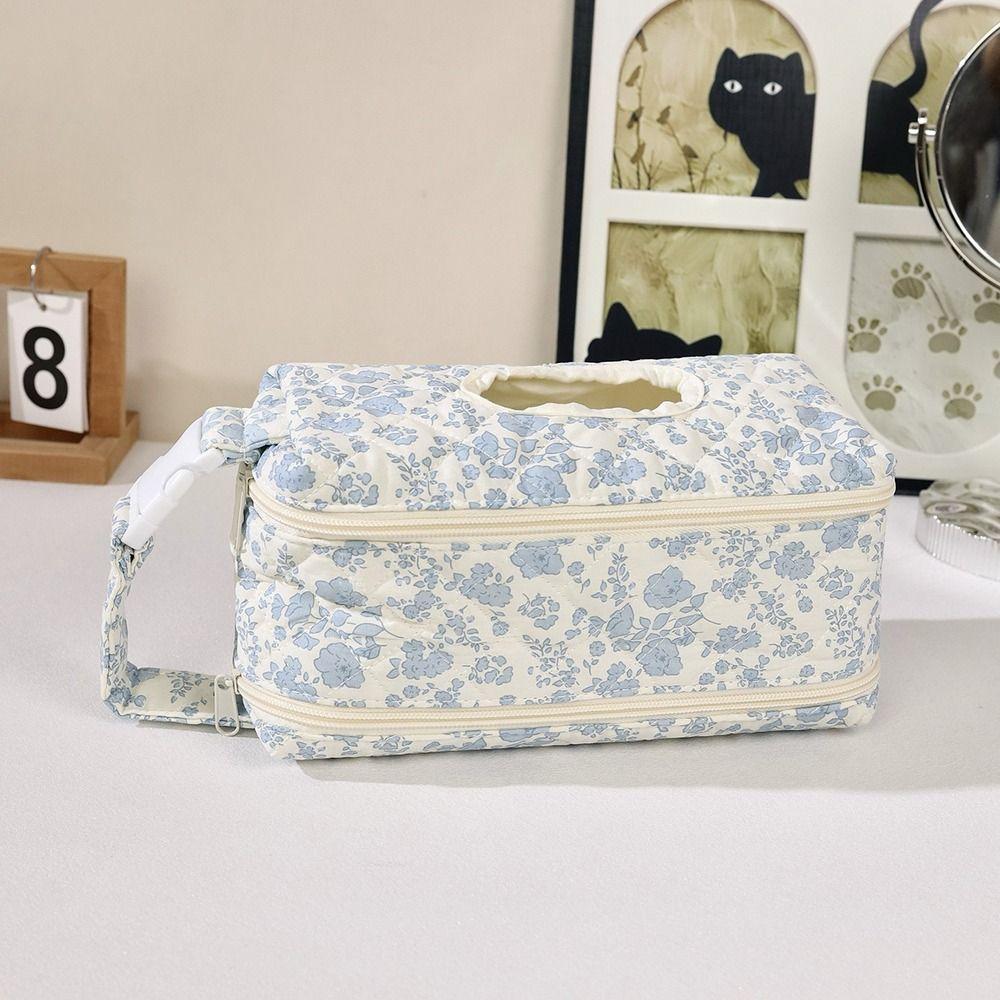 Quilted Baby Wet Wipe Pouch Dual Compartment Tissue Dispenser Wet Tissue Storage Bag Stroller