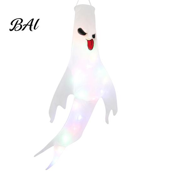 Festival Party Supplies 47 Inch Halloween Hanging Ghost Windsock with LED Lights, Luminous Flying Ghosts Knitted Fabric Flag Wind Socks for