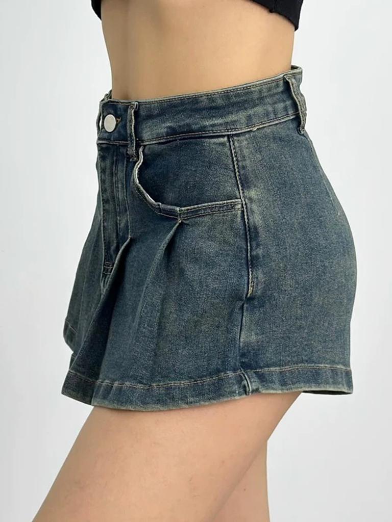 Syvent Denim Culotte Korean Mini Perfect for Product 12F523 Skirt, Style, Stylish, Cute, Casual, A-Line, Length, Women, Number