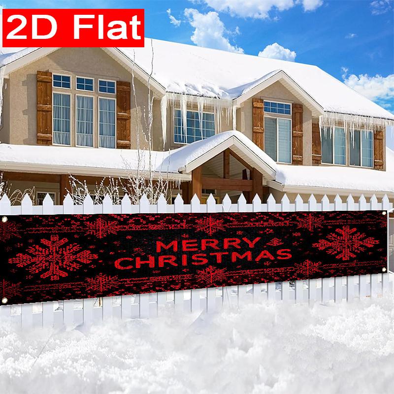 Merry Christmas Snowman Fence Banner, Snowflake Design, Polyester Outdoor Garden Garage Studio Decoration