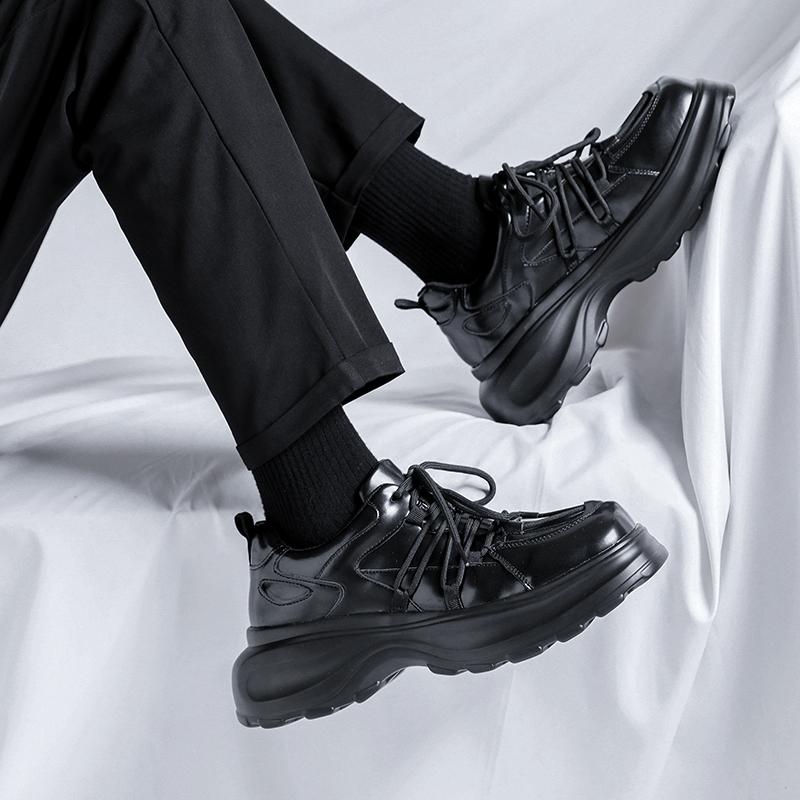 Модные мужские черные осенние кожаные туфли класса люкс на платформе, трендовые универсальные японские корейские деловые повседневные туфли, мужская обувь