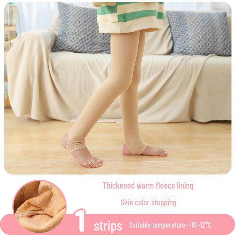 Girls' Velvet Thickened Winter Leggings – White Dance Pantyhose and Outerwear for Kids