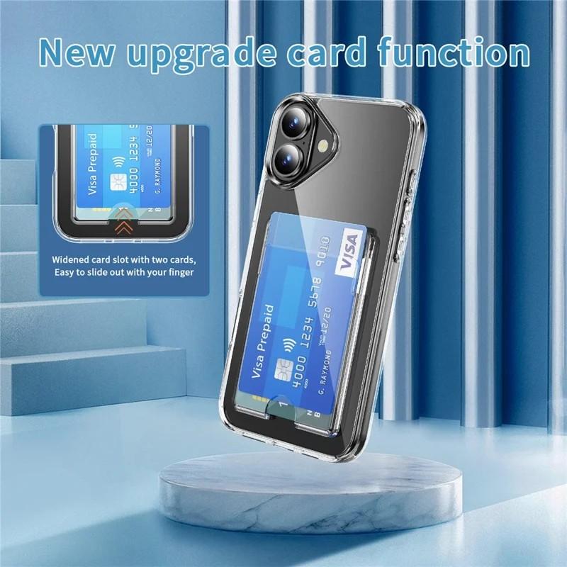 For iPhone 17 Clear Phone Case with Screen Film WANLONFENG CK Series Card Holder Cover (Big Lens Hole)