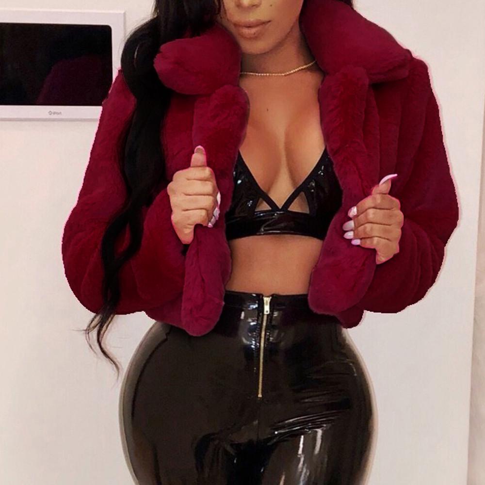 Fashion Women Coat Fleece Turn-down Collar Faux Top Short Loose Coat