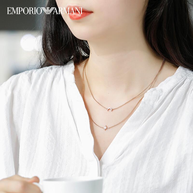 Emporio Armani double layer diamond star and moon silver clavicle chain 925 silver necklace women's rose gold EG3393221 F original bag