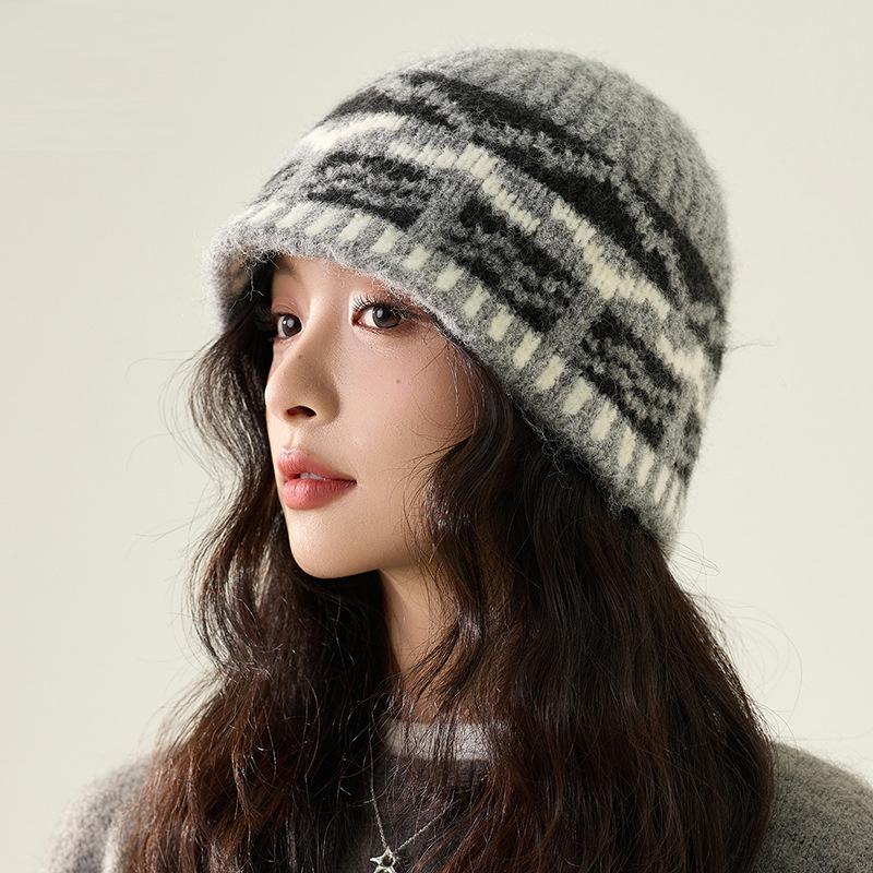 Винтажная жаккардовая вязаная шапка женская теплая шапка-рыбак шапка с защитой ушей